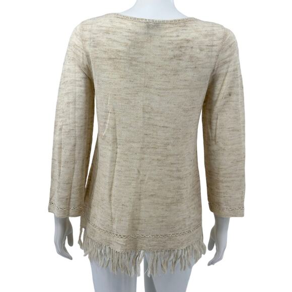 Joie Sweater‎ Women XS Annalie Fringe Wool Linen Beige Knit Relaxed Boho Beachy - Picture 5 of 9